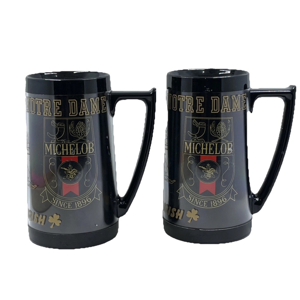 Vtg Michelob Plastic Beer Mug Thermo-Serv Notre Dame Man Cave Fighting Irish 2PK